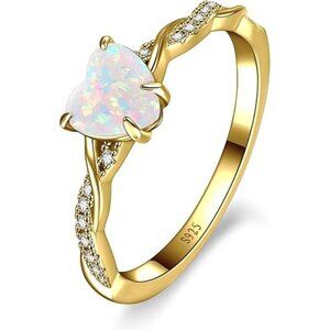 E-Created Opal-14K Gold Plated 925 Sterling Silver 1.25ct Heart Promise Ring